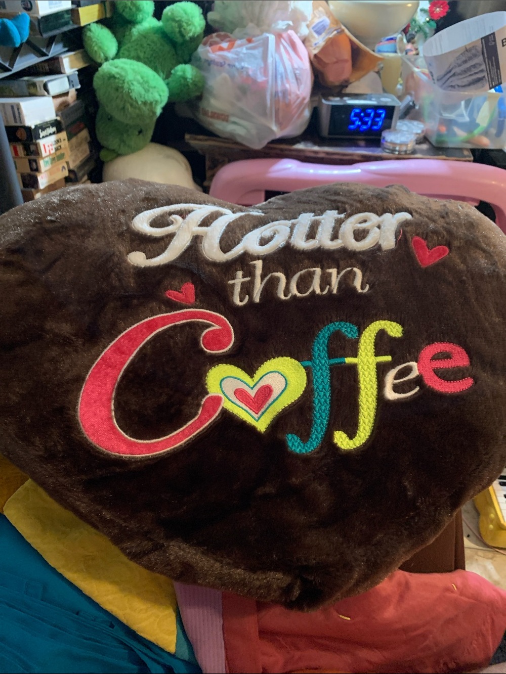 Hotter Than Coffee Brown Heart Throw Pillow - Plush Holiday Accent